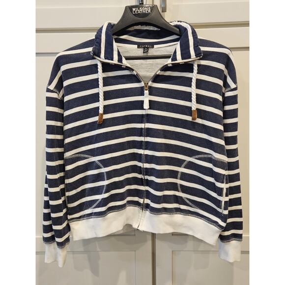 Tribal Navy and White Striped Cotton Sweatshirt Size L - Picture 1 of 3